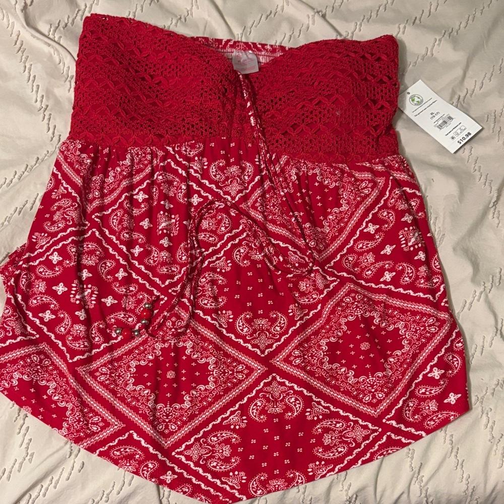Viral Lana Del Ray No Boundaries Res Bandana Print Strapless Top- NEW with tag